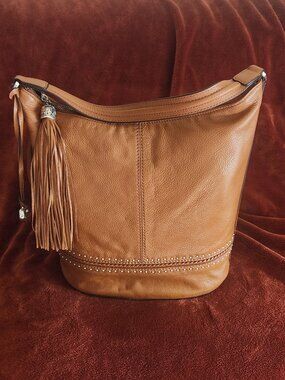 Brighton Pretty Tough "Jake" studded arge shoulder bag in luggage/cognac